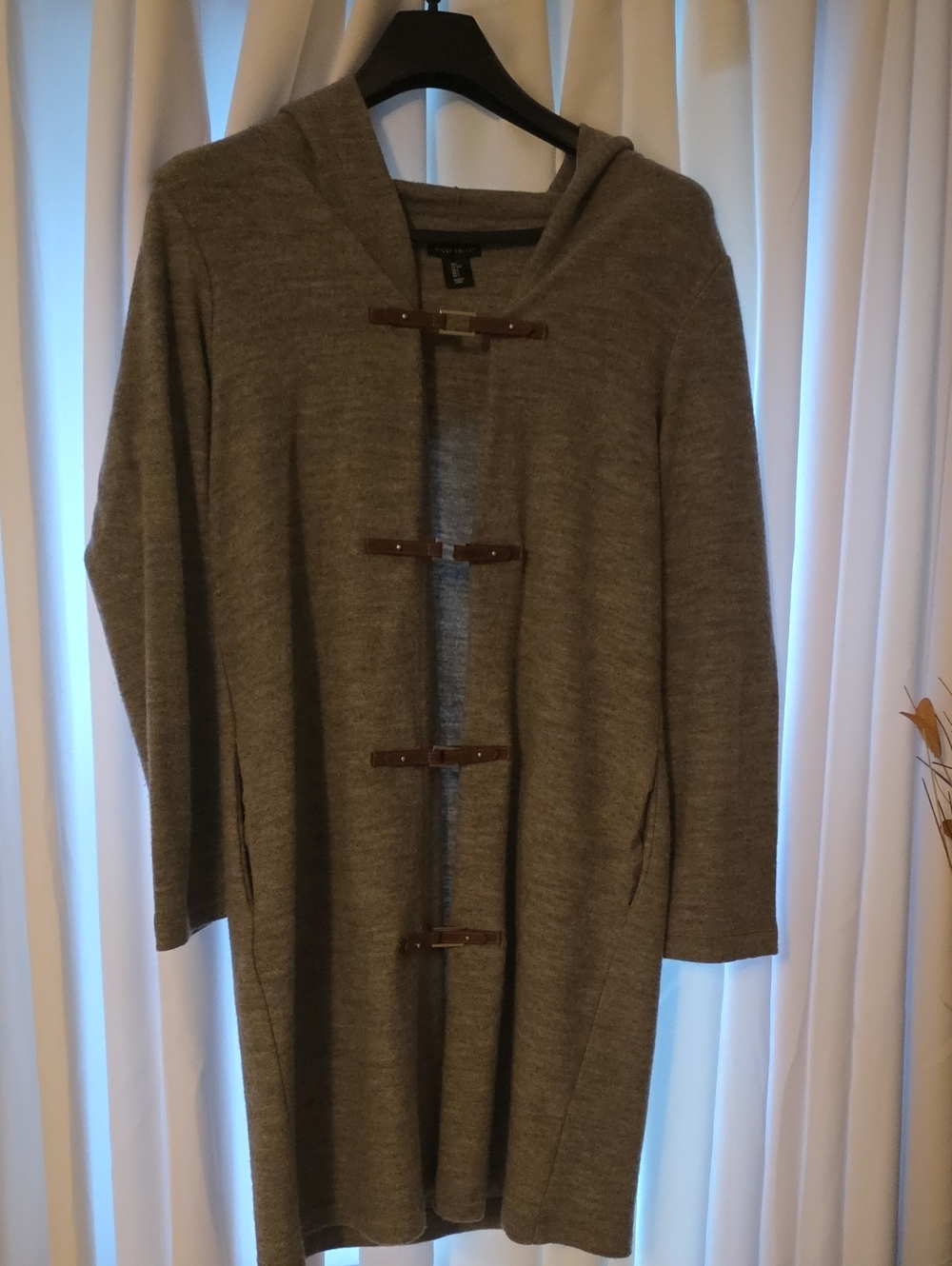 Willi Smith Taupe Hooded Knit Coatigan with Toggle Closures